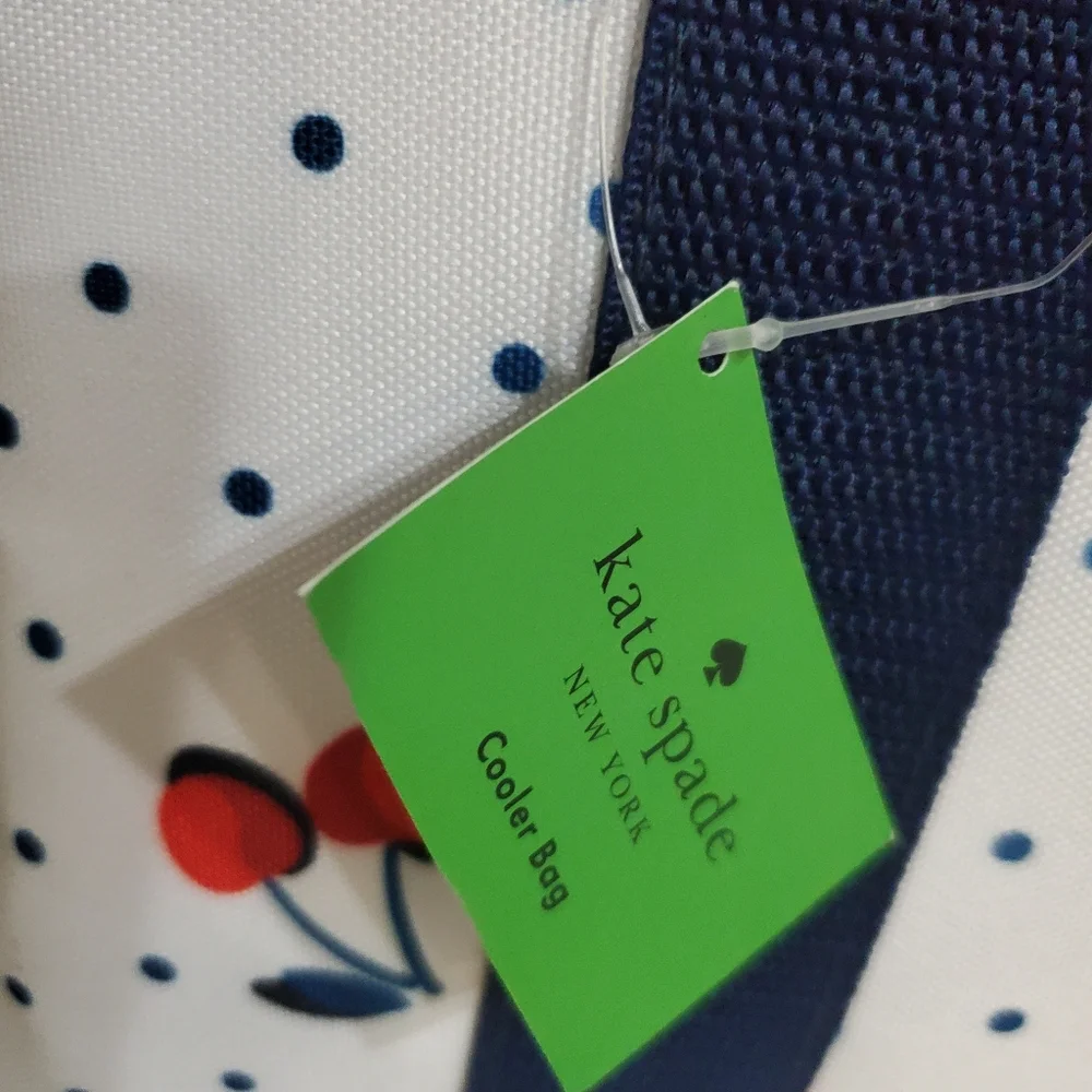 Kate Spade Navy Blue Polka Dot Red Cherry Printed Insulate Ice Cooler Travel Bag